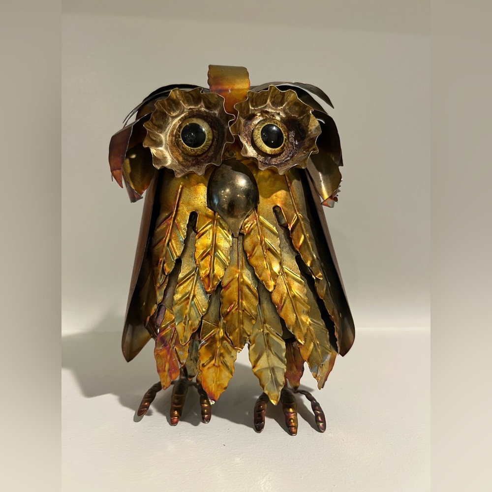 Vintage 60s Brutalist Metal Owl Sculpture MCM Curtis Jere Style Medium 7.5” H